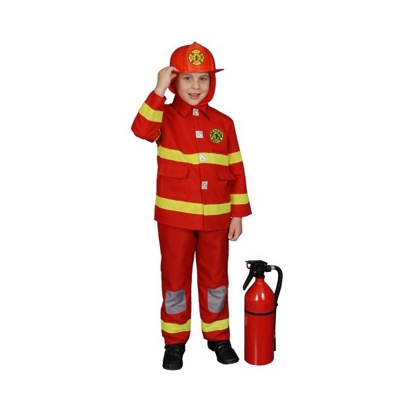 Dress Up America Costume de pompier garçon, Rouge et Jaune, 4-6 ans taille: 71-76, hauteur: 99-114 cm 