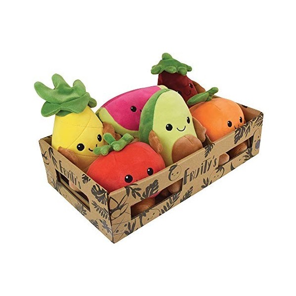 JEMINI- FRUITYS 024144 Cagette Contenant 6 Fruits et légumes en Peluche +/-17 cm Douce et Moelleuse pour Enfant, Multicolor