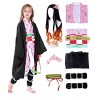 Heionia 9PCS Nezuko Cosplay Déguisement Enfants Kamado Nezuko Costume Kimono Perruque Demon Anime Deguisement 4-15 Ans pour H