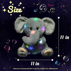 Hopearl Éléphant musical en peluche à LED - Jouet en peluche chantant lumineux - Volume réglable - Berceuse animée - Apaise l