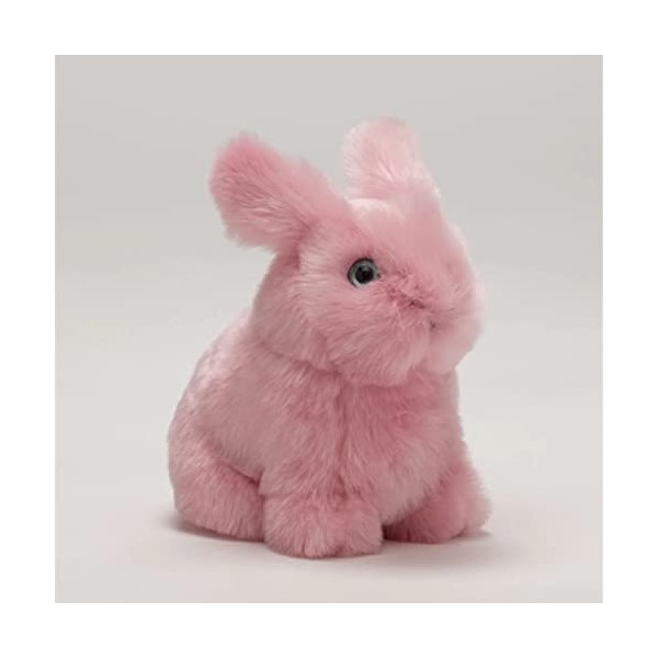 La pelucherie - Peluche Lapin Léon Assis 15 cm Rose - Peluches Artisanals Cousues Main - Marque Française