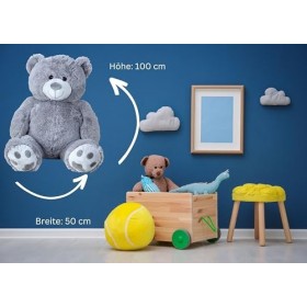 Lifestyle & More Ours en Peluche géant XXL 100 cm Blanc/Gris Doux et velouté