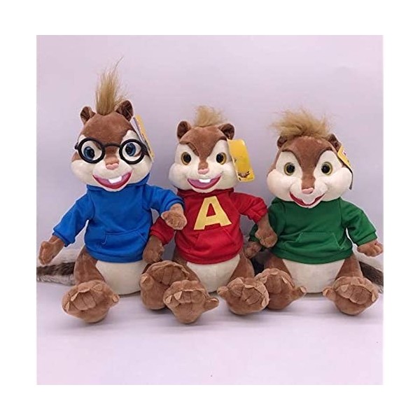 QIERK Alvin et Chipmunk Alvin Peluche Jouets Chanson Moquery Doll Enfants Couples Anniversaire 25 cm, 3 pièces 