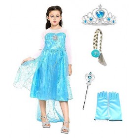 Costume couronne elsacon - baguette - gants - tresse - fille - déguisements pour enfants - halloween - carnaval - bleu - prin