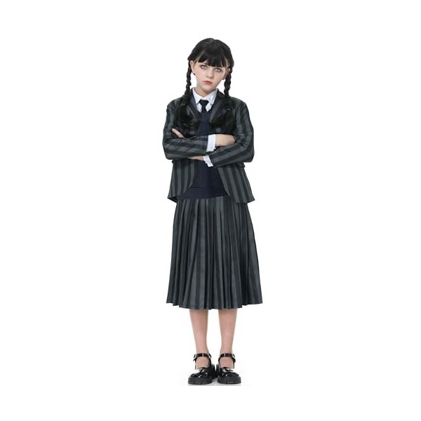 Enfant Fille Déguisement Uniforme Scolaire Costume Cosplay pour Halloween Carnaval Gris/Noir,13-16 ans 