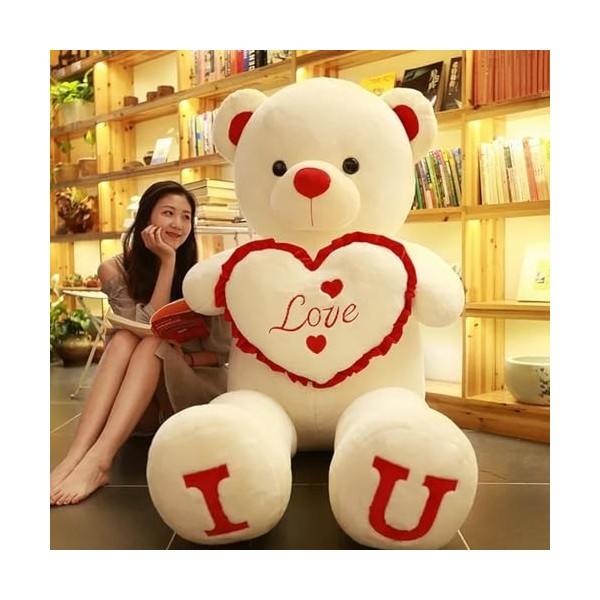 Peluche Jouet Ours en Peluche Géant Doux en Peluche Animal Coussin Poupée Enfants Anniversaire Saint Valentin Décoration 80cm