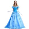 IWEMEK Femme Déguisement Cendrillon Princesse Robe Longue Tulle Adulte Costume avec Guantes pour Mariage Cérémonie Mariée Ann