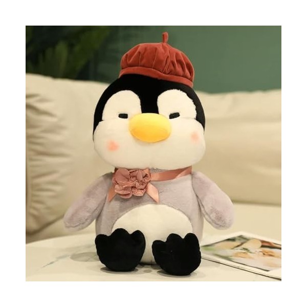 LfrAnk Pingouin de Dessin animé avec Chapeau Jouet en Peluche Mignon Oreiller Peluche poupée Animal étreindre Cadeau d’Annive