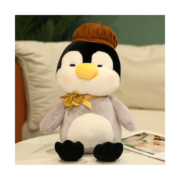 LfrAnk Pingouin de Dessin animé avec Chapeau Jouet en Peluche Mignon Oreiller Peluche poupée Animal étreindre Cadeau d’Annive
