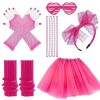 GLAITC 11 Pcs Kit Déguisement Année 80 Accessoire Femme, 80s Ensemble pour les femmes Girls 1980S Fancy Party Costume Set Rai