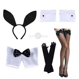 Kit de Déguisement de Lapin Serre, Ensemble Déguisement de Lapin Serre-tête d`oreille de lapin Cravate Queue en Peluche Manch