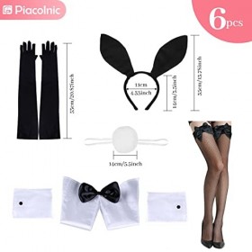 Kit de Déguisement de Lapin Serre, Ensemble Déguisement de Lapin Serre-tête d`oreille de lapin Cravate Queue en Peluche Manch