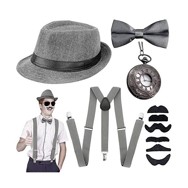 JORAKI Années 1920 Hommes Déguisements Accessoires Flapper Gangster  Ensemble Great Gatsby Costume Kit Année 20 avec Chapeau T