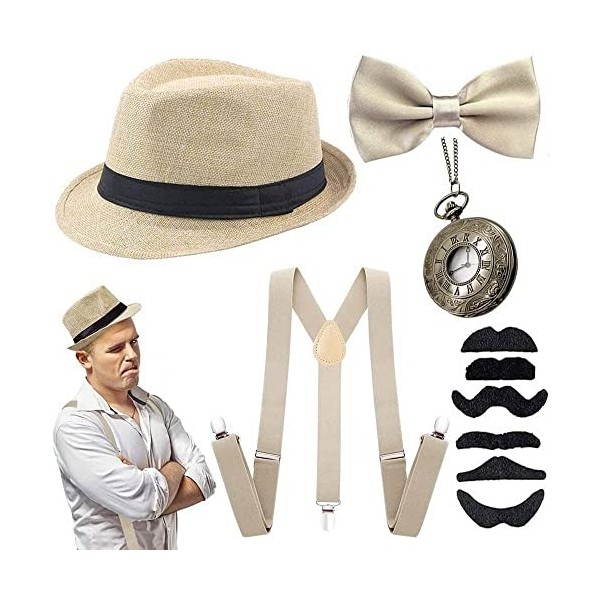 JORAKI Années 1920 Hommes Déguisements Accessoires Flapper Gangster Ensemble Great Gatsby Costume Kit Année 20 avec Chapeau T