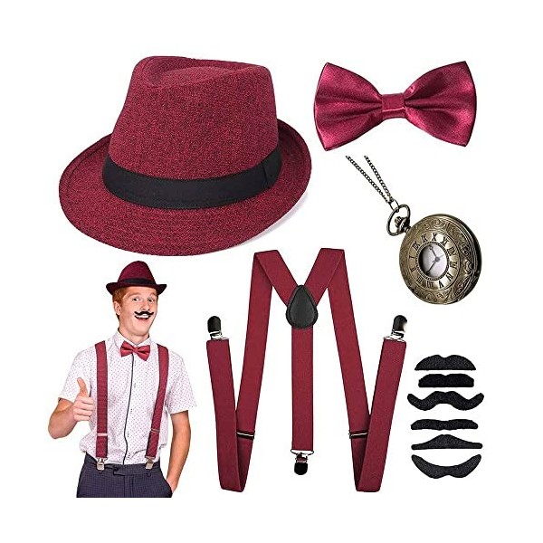 JORAKI Années 1920 Hommes Déguisements Accessoires Flapper Gangster Ensemble Great Gatsby Costume Kit Année 20 avec Chapeau T