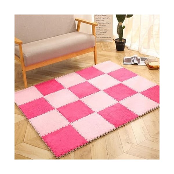 Tapis De Sol en Mousse Puzzle en Peluche, Carreaux De Tapis Carrés en Mousse à Emboîtement Doux, Tapis Moelleux pour Salon Et