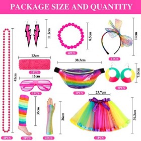 Purpledi 21PCS Déguisement Année 80 Accessoire Femme, 80s Disco Costume Vetement Fête, Jambières, Tutu Fluo, Sac Banane Néon