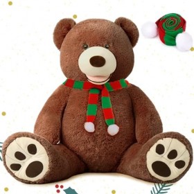 MorisMos Grand Ours en Peluche de Noël, 100cm XL Nounours Geant Marron Foncé Mignonne Douce, Idée Cadeau Noël pour Bebe Enfan