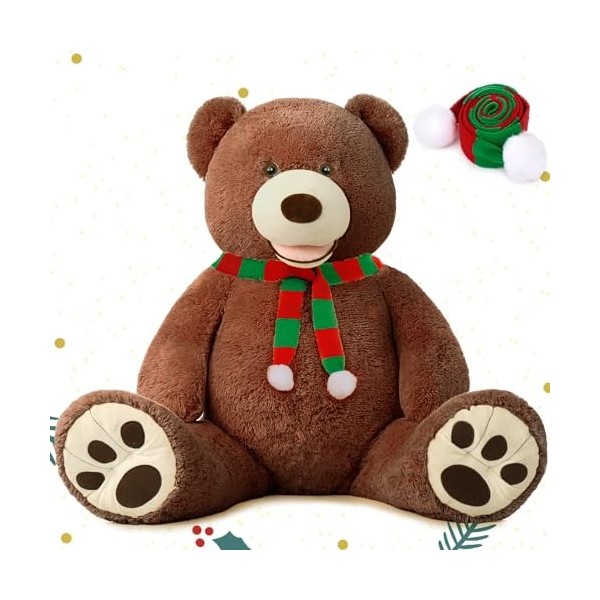 MorisMos Grand Ours en Peluche de Noël, 100cm XL Nounours Geant Marron Foncé Mignonne Douce, Idée Cadeau Noël pour Bebe Enfan