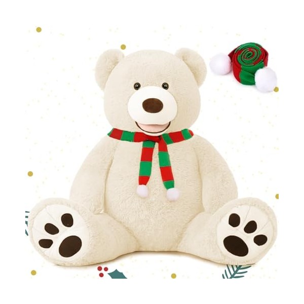MorisMos Grand Ours en Peluche de Noël, 100cm XL Nounours Geant Marron Foncé Mignonne Douce, Idée Cadeau Noël pour Bebe Enfan