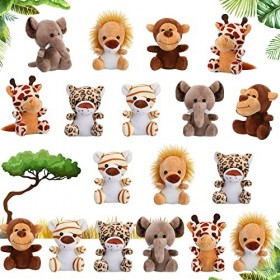 Set de 18 Pièces Mini Animaux de Forêt en Peluche Jouets en Peluche Animaux de Jungle en 4,8 Pouces Petit Éléphant en Peluche