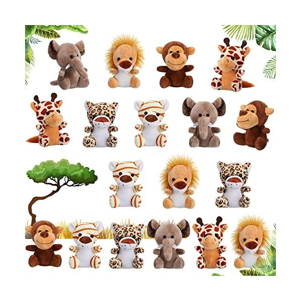 Set de 18 Pièces Mini Animaux de Forêt en Peluche Jouets en Peluche Animaux de Jungle en 4,8 Pouces Petit Éléphant en Peluche