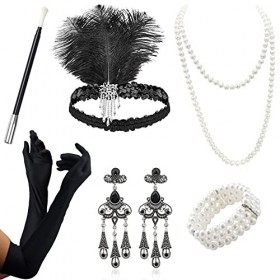 VEGCOO Accessoire Année 20 Femme，6Pcs Accessoires Gatsby Costume Set Charleston Accessoires Femme pour La Mascarade Halloween