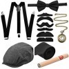 Jinlaili Années 1920 Hommes Déguisements Accessoires, Gatsby Costume Kit avec Béret, Vintage Montre de Poche, Ajustable Brete