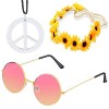 Beelittle Hippie Costume Set - Style rétro des années 60 Vintage Lunettes Lunettes signe de la paix Collier Tournesol Couronn