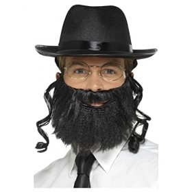 Smiffys Kit rabbin, noir, avec chapeau et cheveux attachés, barbe et lunettes