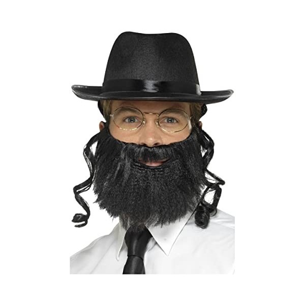 Smiffys Kit rabbin, noir, avec chapeau et cheveux attachés, barbe et lunettes