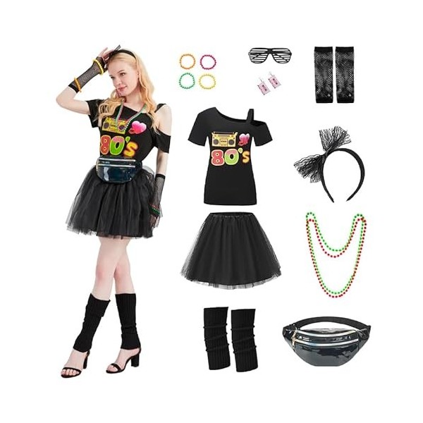 Churgigi Deguisement Annee 80 Femme, Tenue Fluo Tutu Adulte Costume Année 80, Déguisement Année 80 90 Couple avec Accessoire 