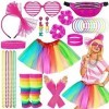 Chennyfun Kit Déguisement Année 80 Accessoire Femme, Tutu, Sac Banane, Bandeau, Boucle dOreille, Collier, Gants Résille, Vêt