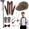 WILDPARTY Costume Homme Année 20 Accessoire, Béquilles Pliable Métal, Loupe, Béret Chapeau, Montre de Poche Vintage, Lunettes