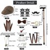 WILDPARTY Costume Homme Année 20 Accessoire, Béquilles Pliable Métal, Loupe, Béret Chapeau, Montre de Poche Vintage, Lunettes