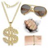 KOOKZ Kit de Costume Hip Hop, Déguisement Rappeur Collier Dollar, Lunettes de Soleil, Dollar Anneau Bracelet, Accessoire Hip 
