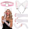 COLOFALLA Kit de Déguisement de Chat Cosplay Carnaval Serre-Tête Collier du Cou Gants en Dentelle et Queue avec Cloche Décora