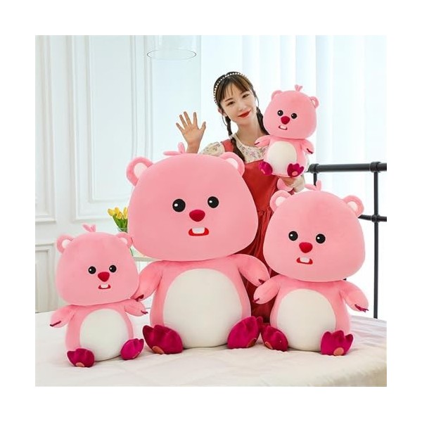 Peluche Jouet Enfant Oreiller de couchage en forme de petit castor rose for fille, poupée en peluche Kawaii, jouet doux de de