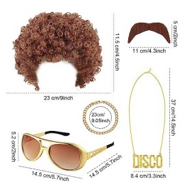 VIKSAUN 5 Pièces Ensemble de Costume Hippie, Hippie Afro Perruque, Ensemble de Perruques Hippies, Deguisement Annee 80 90 Hom