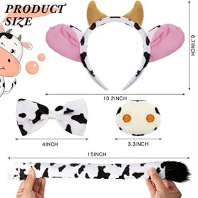 4 Pcs Set de Costume de Vache Bandeau dOreilles de Cornes Nez de Vache Nœud Papillon et Queue Kit de Déguisement de Vache Ac