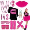 Kit Déguisement Année 80 Accessoire Femme 26 pcs Costume Tee Shirt Annee 80 Femme Néon Tenu Thème Soirée Carnaval Fille Disco