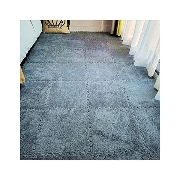 10 Pièces Tapis De Puzzle en Peluche Lavables Tapis De Sol en Mousse Carreaux De Moquette Antidérapant Imbriqués-Facile à Ass