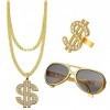 NewZC Kit de Costume Hip Hop Lunettes de Soleil Bague Chaîne de Dollar dor Accessoires de Rappeur des Années 80/90 Convient 