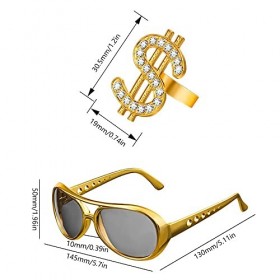 NewZC Kit de Costume Hip Hop Lunettes de Soleil Bague Chaîne de Dollar dor Accessoires de Rappeur des Années 80/90 Convient 