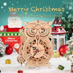 Robotime Puzzle 3D Hibou Horloge Pendule Mécanique Artisanat en Bois pour Adultes Réveil Minuteries Auto-Assemblage Construct