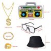 TSHAOUN 6 morceaux Set Kit Déguisement Hip Hop,Accessoires de Rappeur des Années 80/90,boom box gonflable,Chapeau Hip Hop, Ch