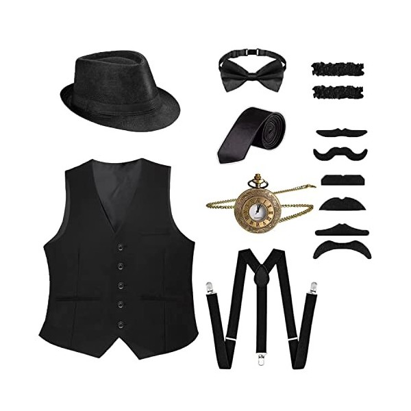 Costume des années 1920 pour homme, costume de Gatsby des années 20,  costume de mafia, ensemble d'accessoires de costume des années 20,  accessoires