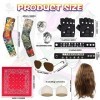 13 PCS Deguisements Rock Accessoires, Punk Gothique Rocker Kit avec Perruque Cap de Perruque Tatouage Manches Lunettes Bandan