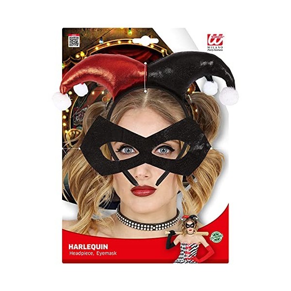 Widmann 29344 29344 Kit Déguisement Arlequin Serre-tête Masque pour les yeux Clown Carnaval Fête à thème Unisexe Adulte Multi