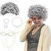 BIQIQI Grand-Mère Perruque Kit de Deguisement Grand Mere Perruque Vieille Dame Grise Bouclée Cosplay Accessoire Lunettes Made